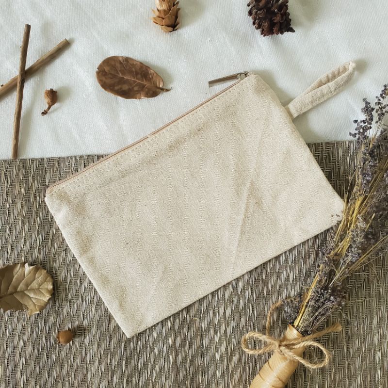 Pouch kanvas polos warna natural