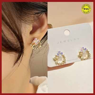 Anting Tusuk Sterling Silver Desain Bunga Hias Zircon AAA Gaya Korea Untuk Wanita