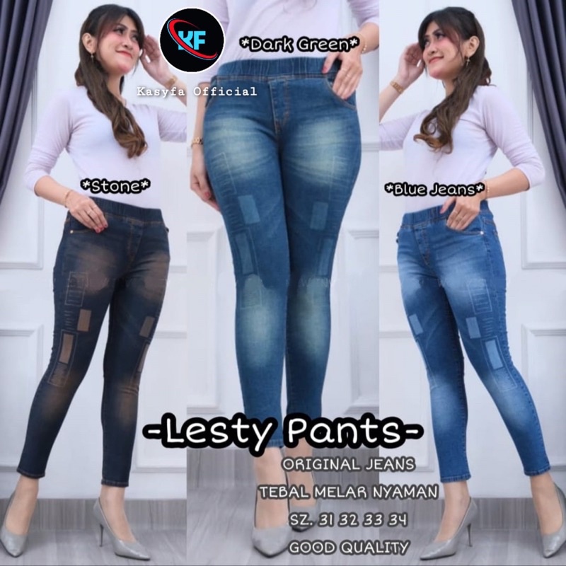 CELANA JEANS FULL KARET LASER KOTAK // LESTY JEGGING JEANS #2