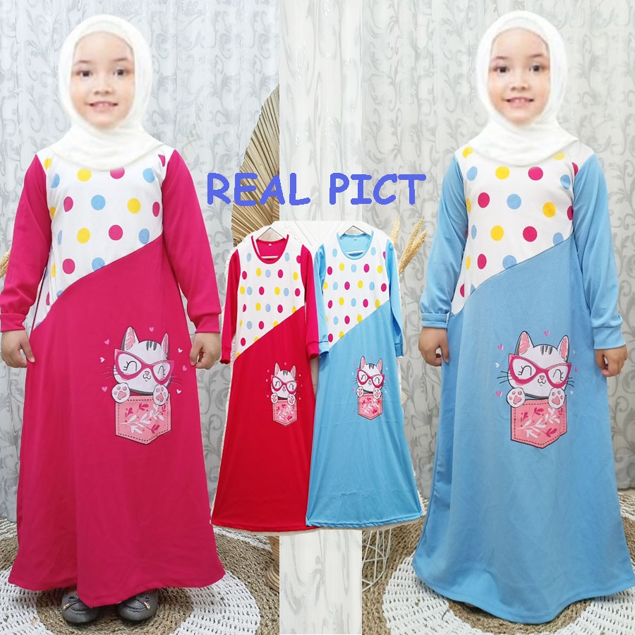 DRESS GAMIS DEVIA ANAK POLKADOT KUCING 4-12Tahun GL FASHION