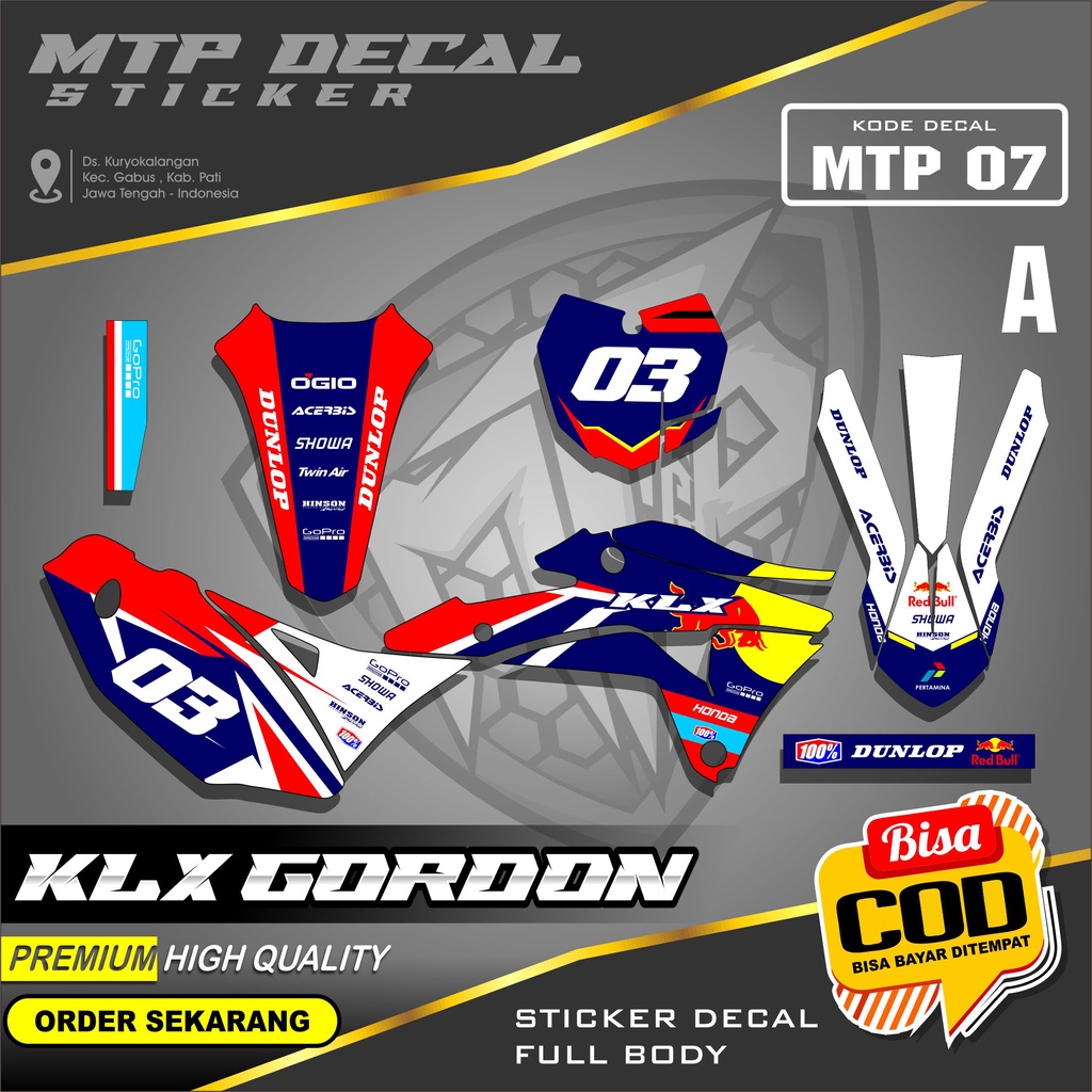 (BISA COD) Decal Klx Gordon-Dekal Sticker Klx Gordon Full Body-Variasi stiker Klx Desain Redbull Ker