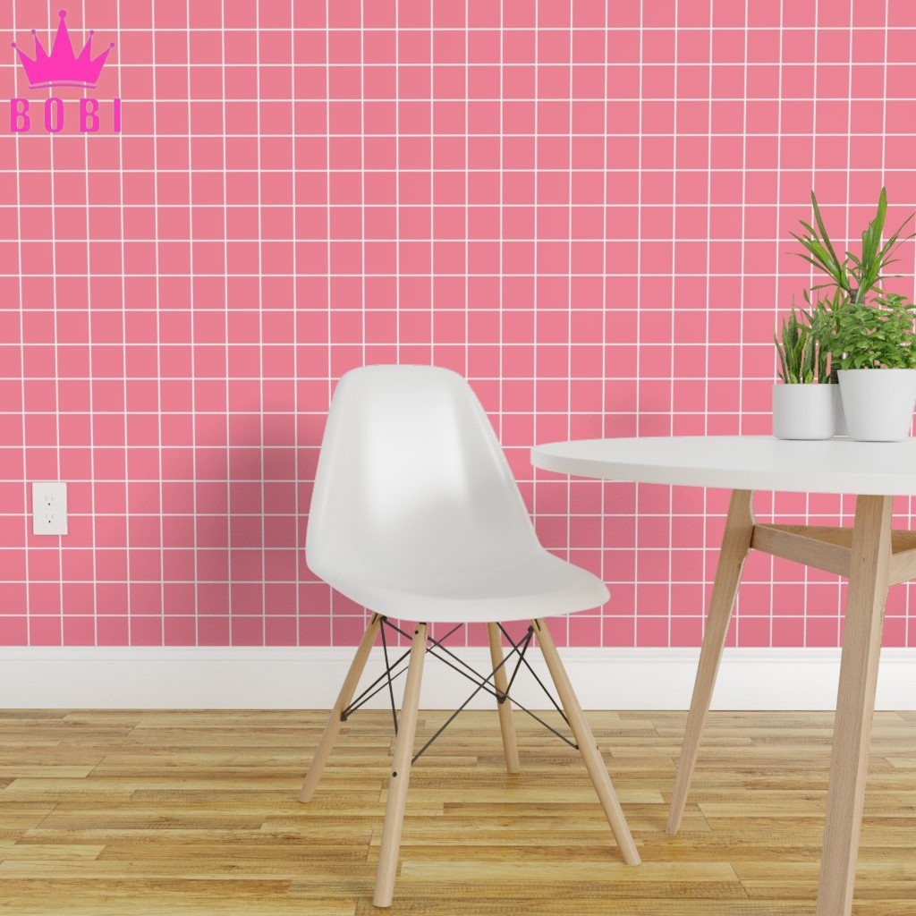 Wallpaper Sticker Motif Pink Garis Kotak 5309-2 / Wallpaper New 2020 / Ukuran 9mx45cm