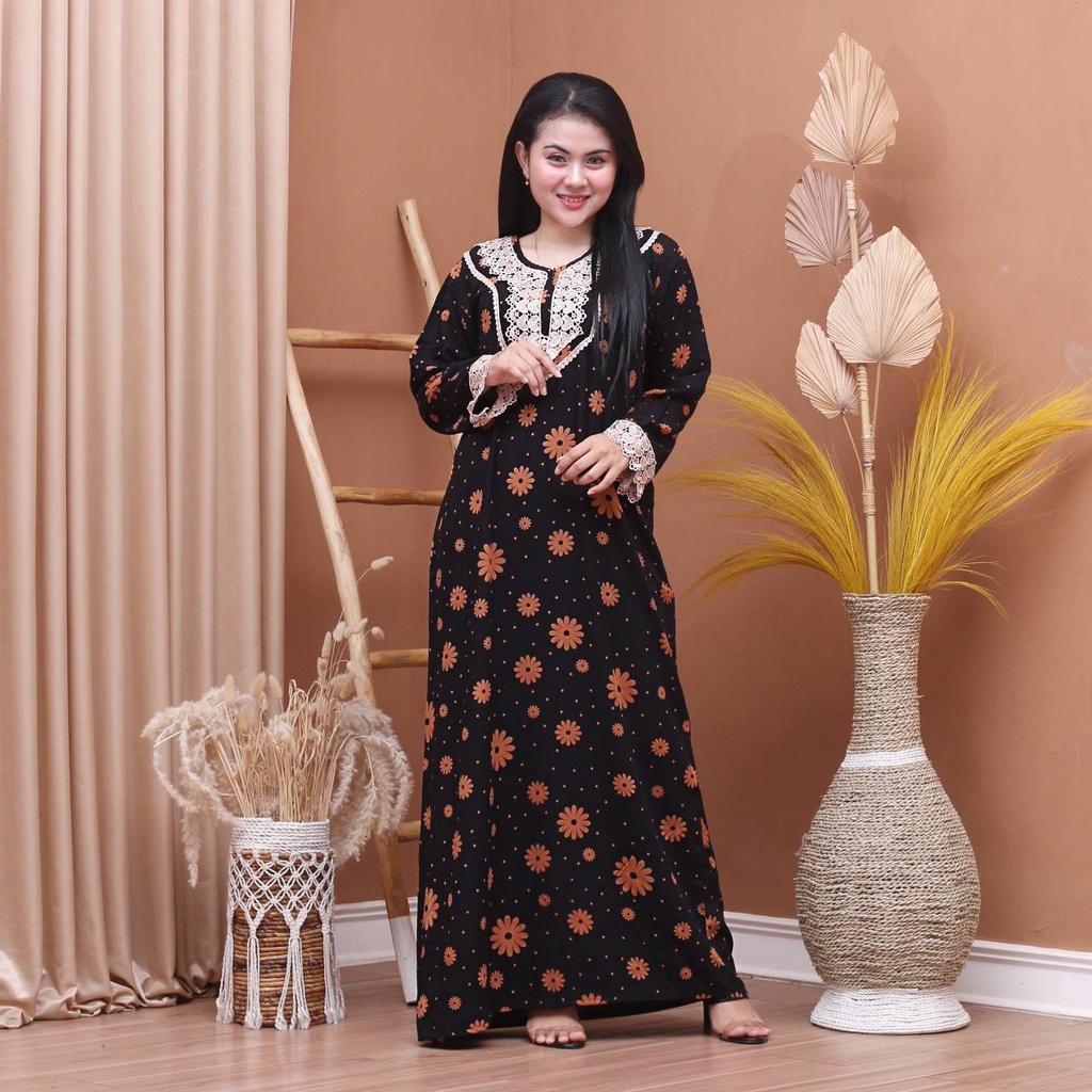 Batik Prass - Daster Arab Elmeera / Longgdress Renda / Rayon Grade A Lengan Panjang-4