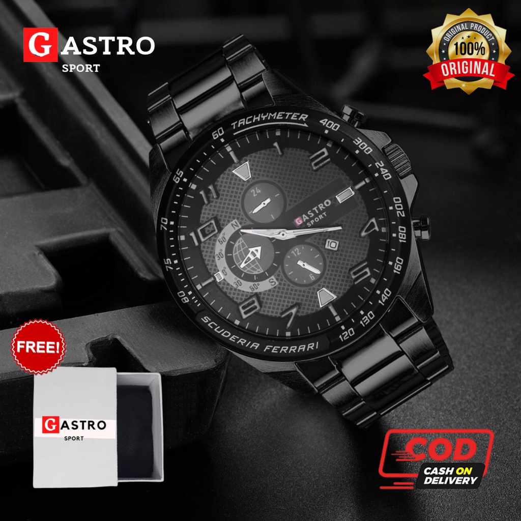 Jam Tangan Gastro Sport Pria Tali Stainless Tanggal Aktif Free Box