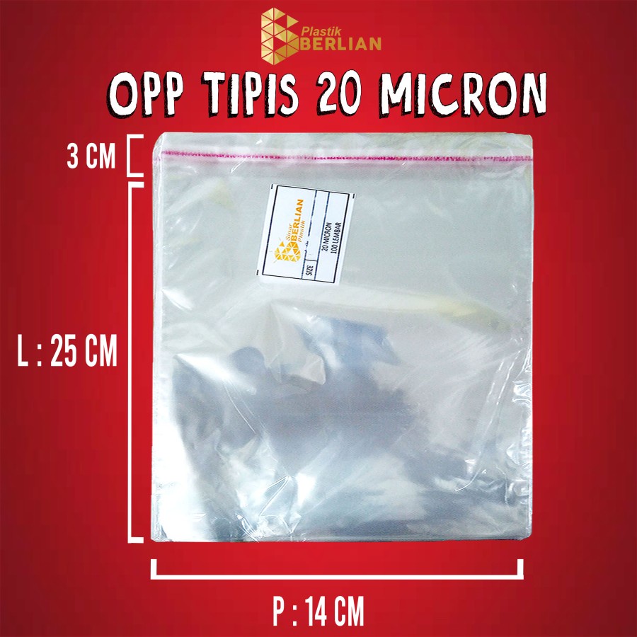 

14 x 25 cm Plastik OPP TIPIS (100 lbr) (lem/seal)