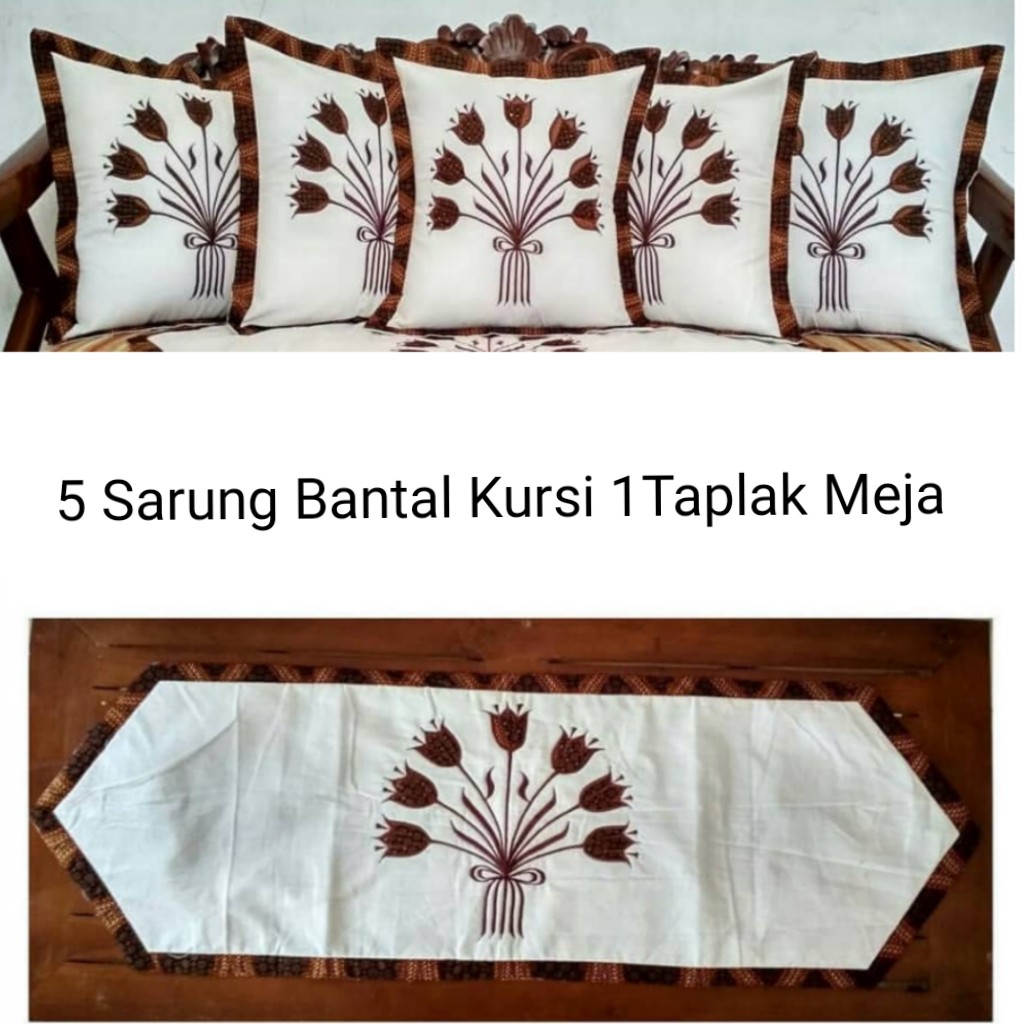 Sarung Bantal Sofa Batik Kombinasi Bordir Set Taplak Meja