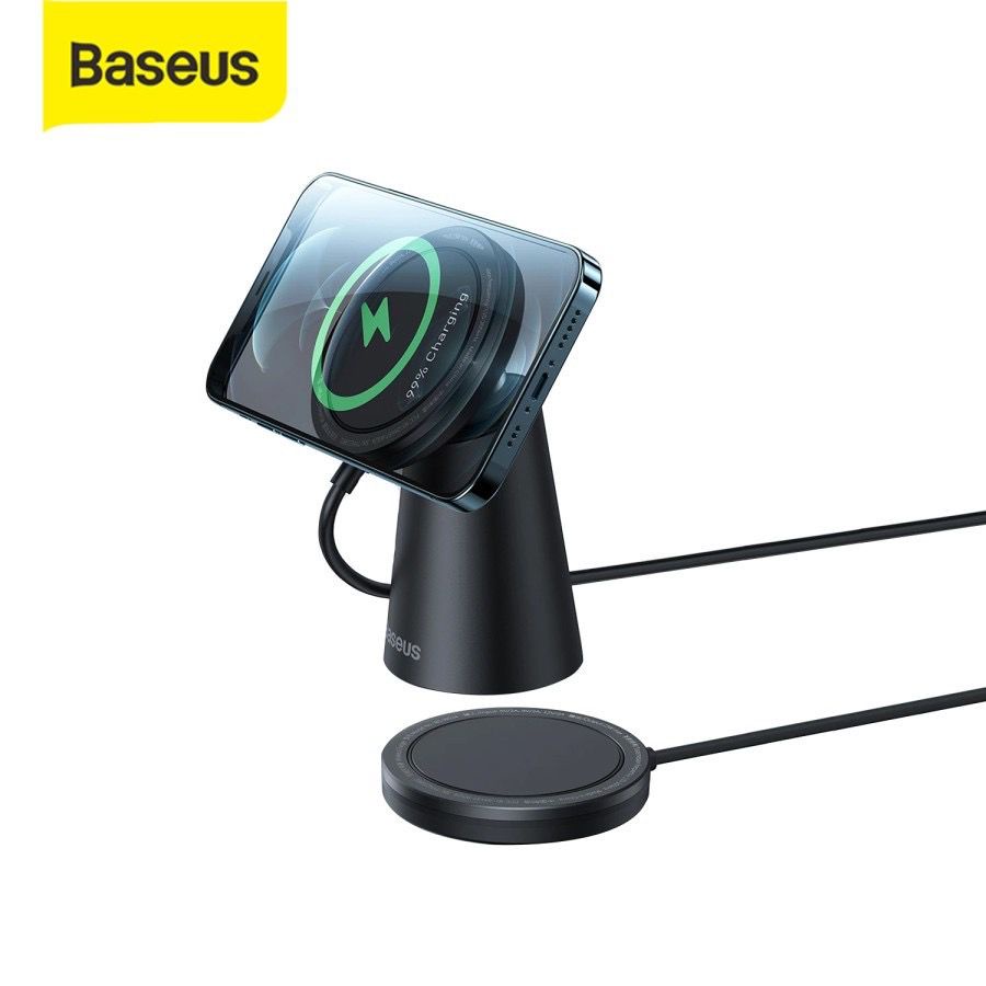 Baseus Wireless Charger Magnetic Stand Magsafe - Holder Stand Charger Magsafe &amp; Wireless - Garansi Resmi 6 Bulan