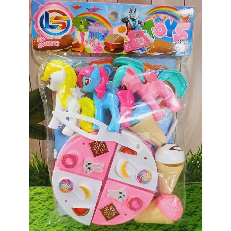 MAINAN ANAK KUE TART UNICORN  / TART POTONG PLUS 3 UNICORN DAN ES KRIM