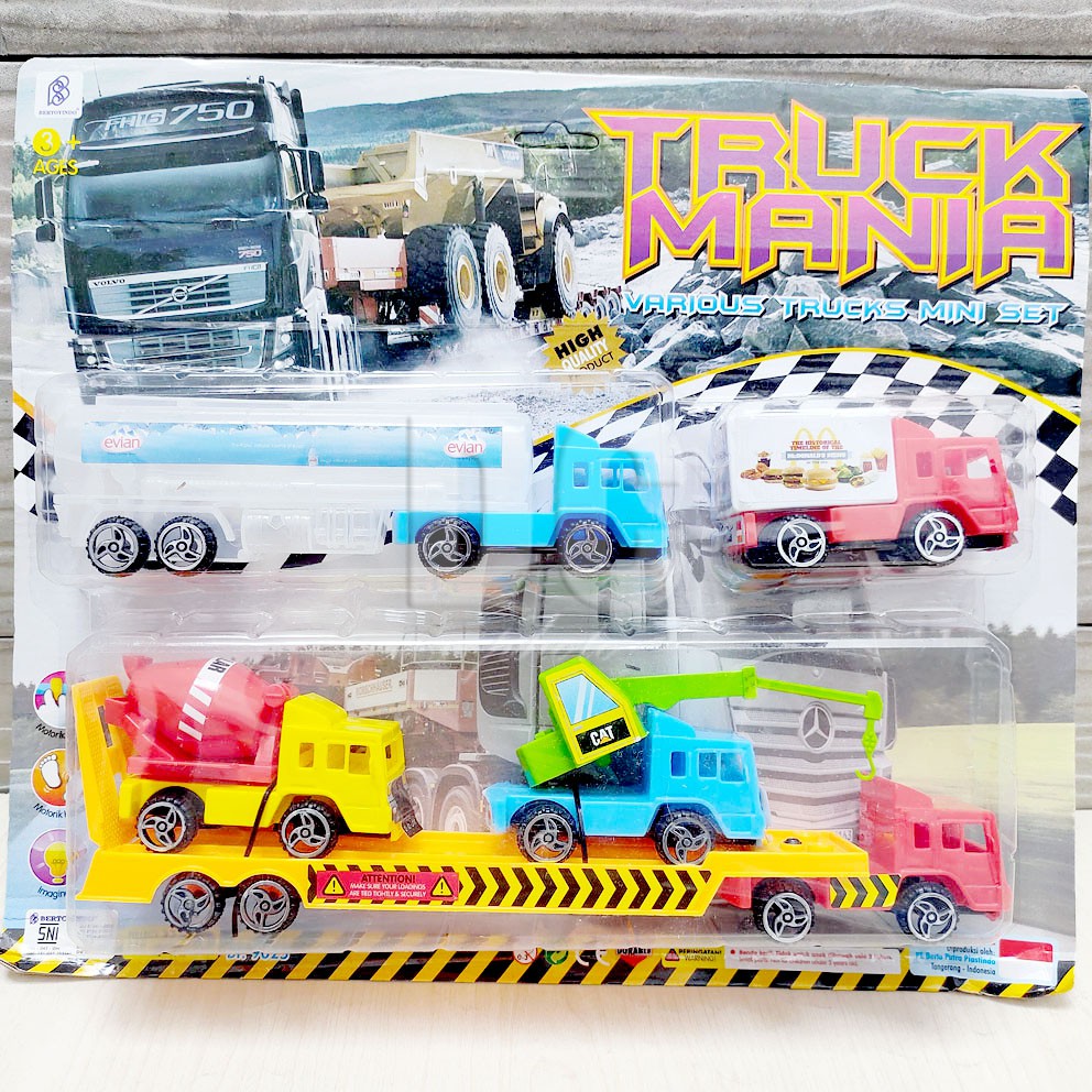 Truck Mania Set Mainan Truk Container Tangki Trailer Konstruksi Molen Excavator Crane