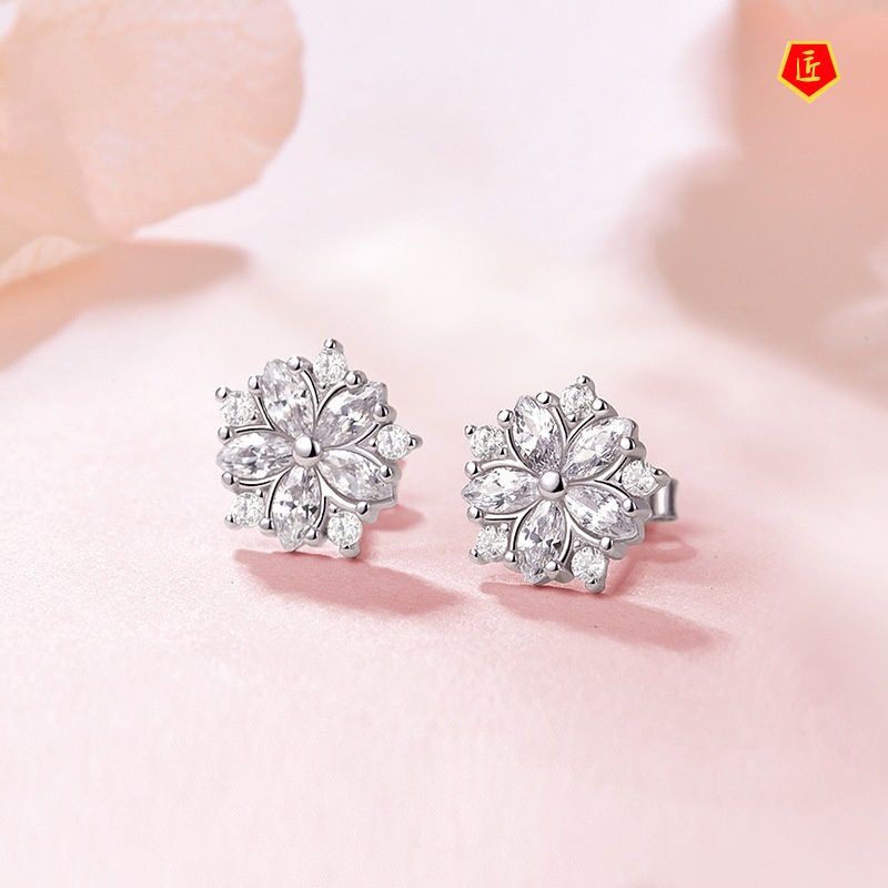 [Ready Stock]Pink Diamond Cherry Blossom Stud Earrings Elegant Sweet