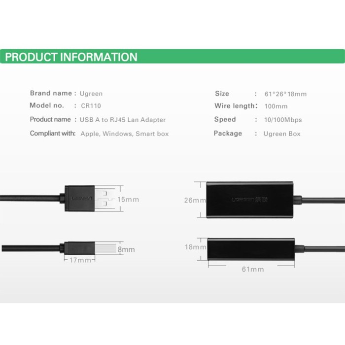 UGREEN Network Adapter USB 2.0 (Up to 480 Mbps) - CR110