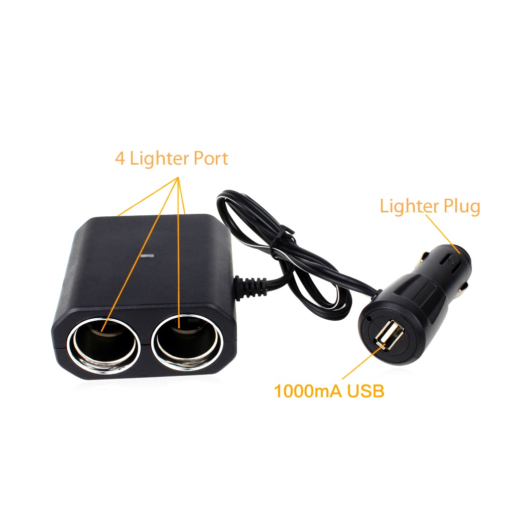 Car Cigarette Lighter Splitter Colokan Api Mobil Cabang 4 + USB Charger