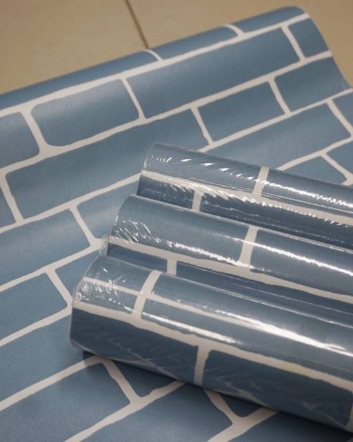 Wallpaper Dinding Motif Bata Biru Ukuran Panjang 10Meter x Lebar 45Cm