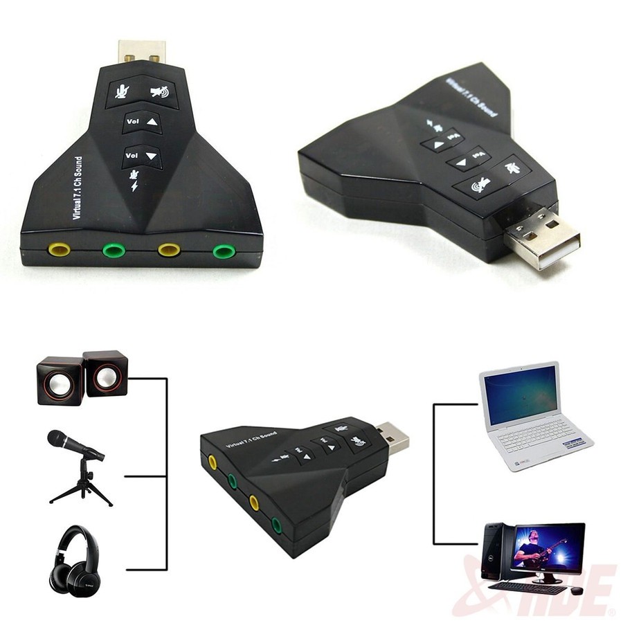 Usb 2.0 sound card virtual 7.1 channel double microphone-headset adapter for Pc-laptop - soundcard