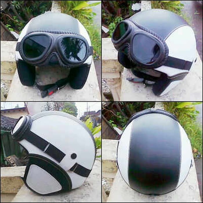 Helm Retro Vespa Classic Hitam Putih