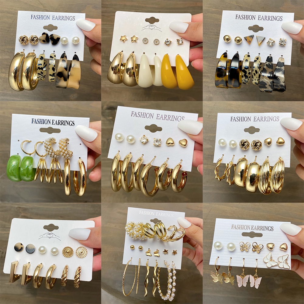 AY(CN) Korean Jewelry Pearl Hoop Drop Tassel Big Earrings Fashion Crystal Gold Butterfly Star Stud Earring Women Accessories