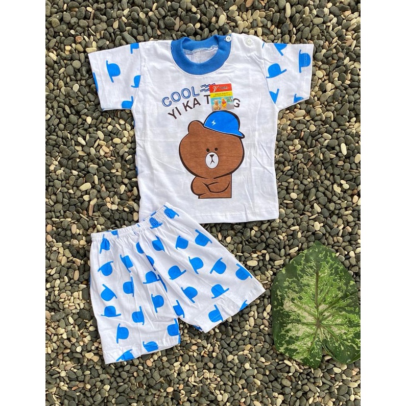 baju bayi lucu murah motif cool setelan PENDEK 3-18 bulan