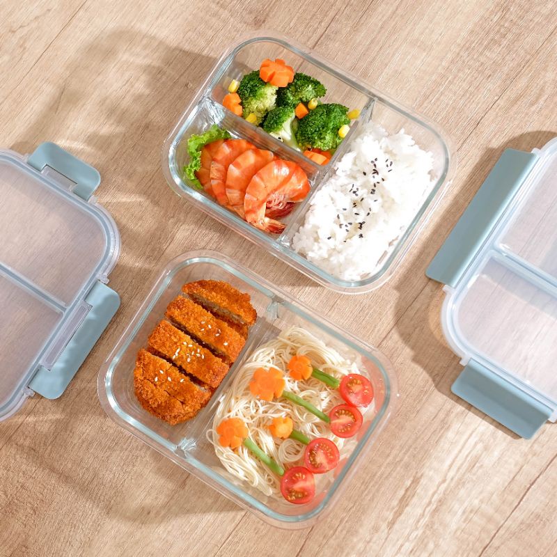 Little Dimple / Littledimple Split Lunch Box 2 grid / 3 grid / mixed grid / Kotak Bekal Bontot Makan Anak Kaca