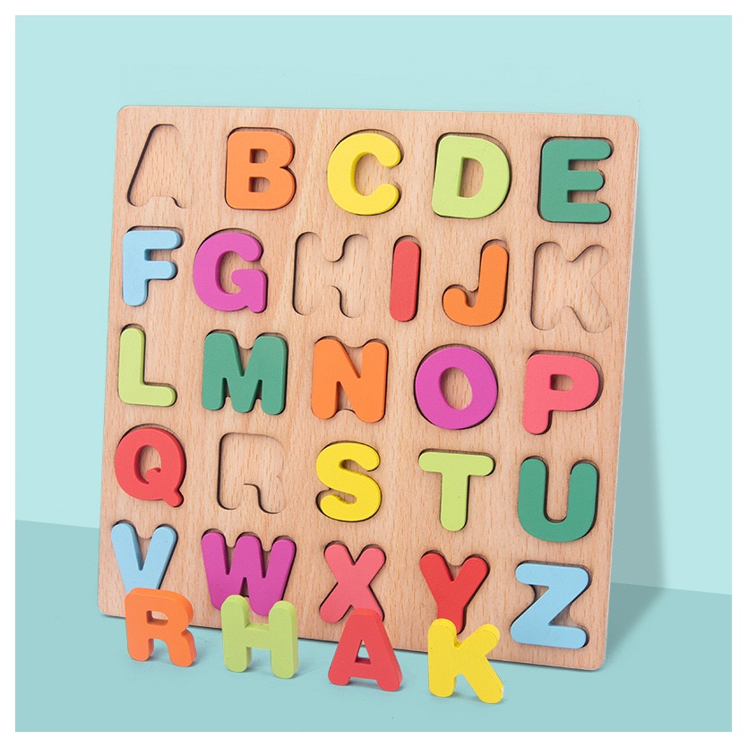 Edufuntoys - MEDIUM CHUNKY PUZZLE huruf besar / puzzle 3d chunky/ angka 20x20cm mainan anak puzzle timbul kayu-huruf besar