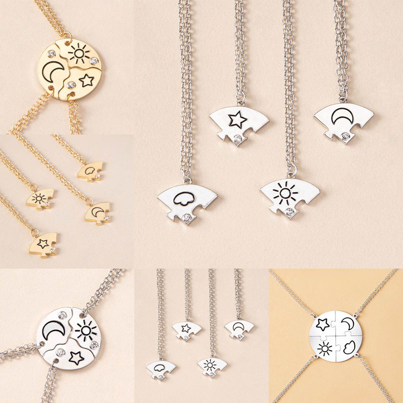 Popular Best Friends BFF Necklace Jewelry 4 PCS/Set Stitching Square Puzzle Alloy Pendant Best Friends Girlfriends Necklaces|Pendant Necklaces