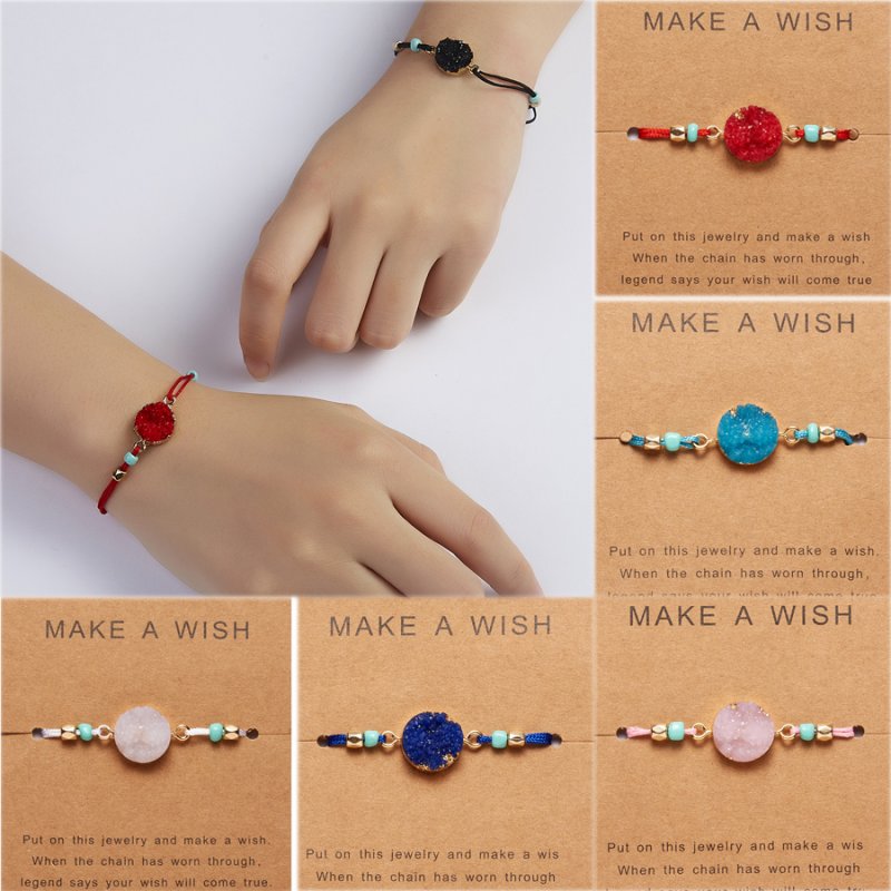 Gelang Tangan Rantai Manikmanik Batu Kristal Natural Aksen Tulisan Make a Wish Untuk Wanitapesta