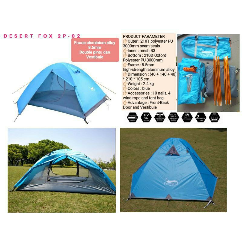 TENDA DESERT FOX DF-03 / TENDA CAMPING ULTRALIGHT KAPASITAS 2-3 ORANG ALLUMINIUM ALLOY
