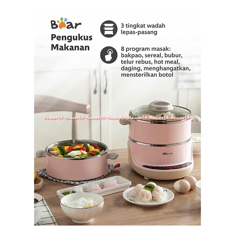 Bear Steamer Pengukus Makanan 3 Susun Alat Kukus Serbaguna Daya 4L Pemanas Makanan Food Prosessor