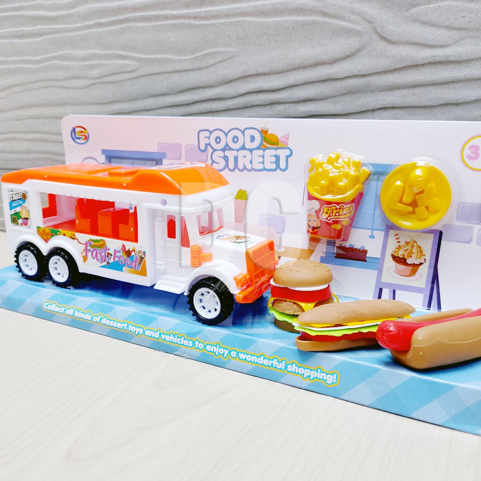 Food Street Truck Mainan Mobil Truk Makanan Burger Hot Dog Susun Stacking Burger Masak masakan