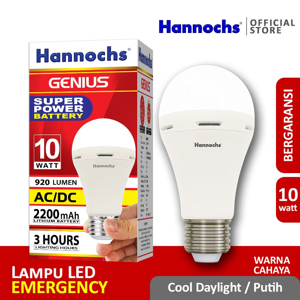 Hannochs Lampu Emergency Led AC/DC Genius 10 watt cahaya Putih | Shopee