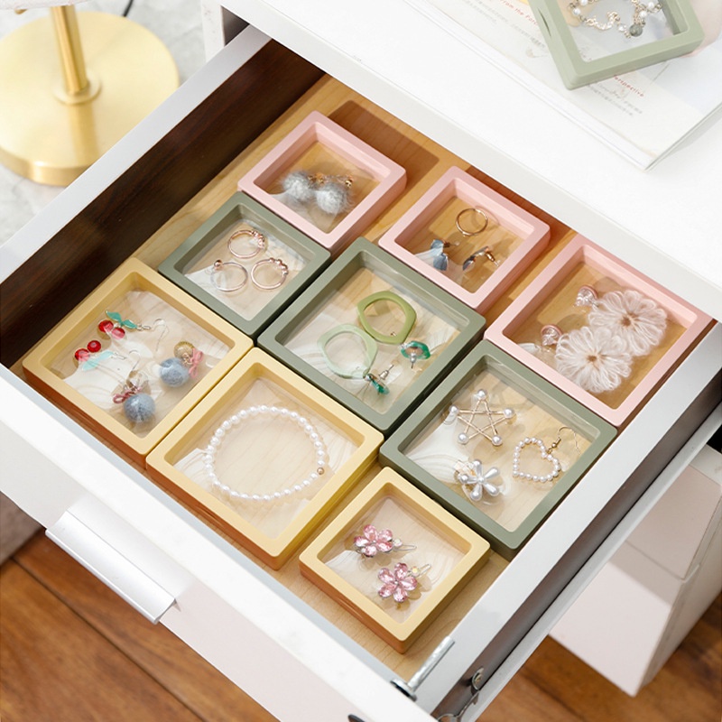 Jewelry Display Organizer Handmade Kotak Display Perhiasan Transparan Persegi Tahan Debu Anti Karat Kotak Penyimpanan PE Film Gelang Kalung Cincin Anting