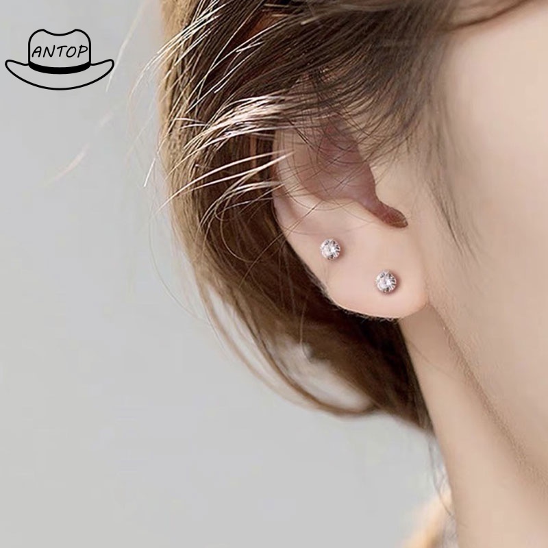 Two Penggunaan Tulang Rawan Tragus Anting Stainless Steel Mode Kristal Anting Zirkon Mini ANTOP