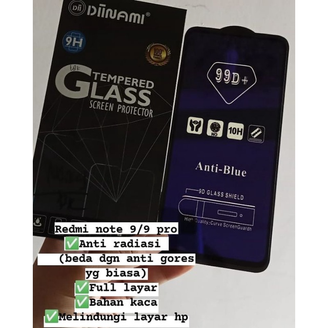 Tempered glass anti radiasi/blue light tipe Redmi note 9/9 pro