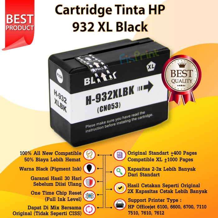 Cartridge Tinta Compatible HP 932 XL Printer HP Officejet 6100 6600 7612