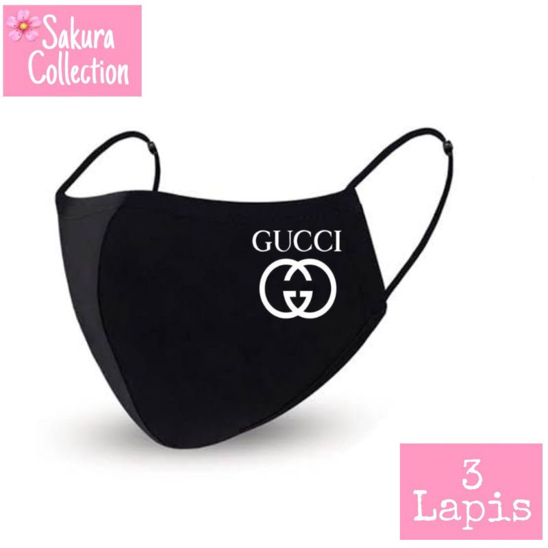 Masker GUCCI LOGO Kain 3 ply/ Lapis | Scuba Anak Dewasa / Earloop