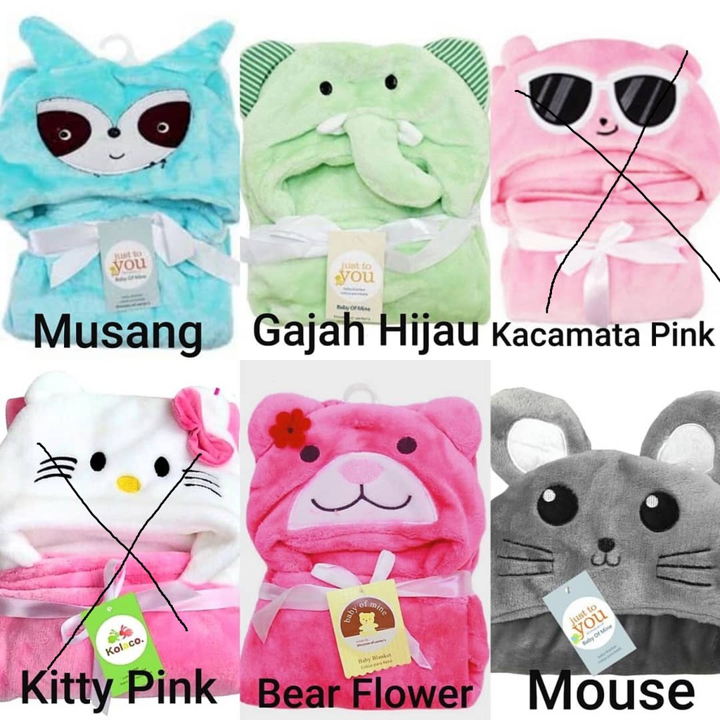 Selimut topi bayi boneka animal 3d bulu lembut import selimut bulu hoodie blangket