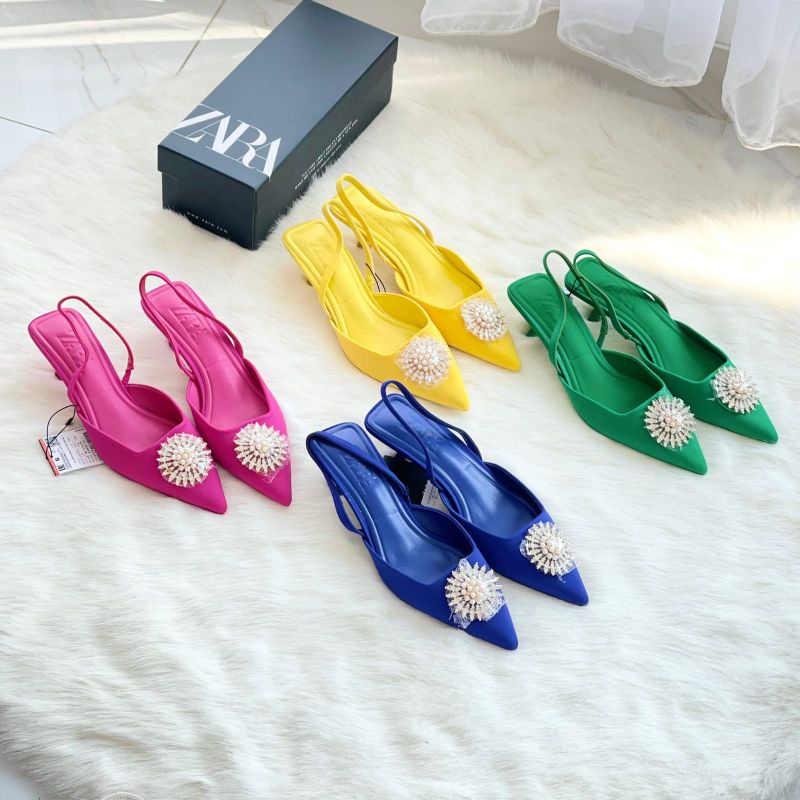 PROMO SALE  Sepatu sandal zara heels 3 cm pink kuning biru hitam hijau