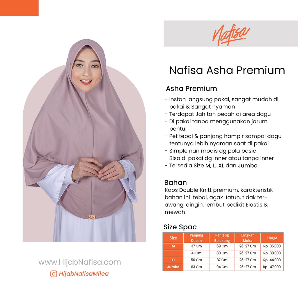 Hijab Instan Bergo Nafisa ASHA PREMIUM | Jilbab Instan Kaos Premium Kerudung Instan Pad Kecil khimar Kaos Premium