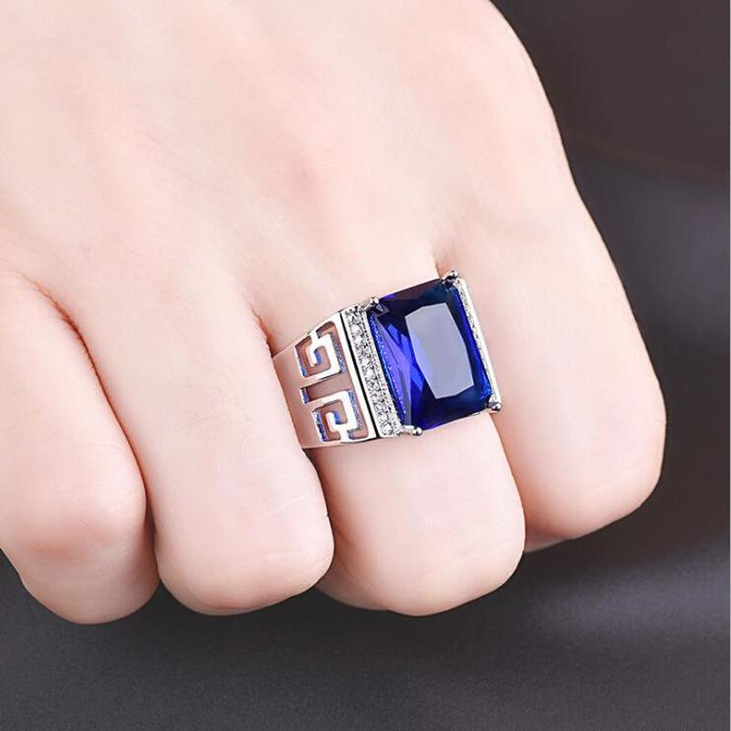 Cincin Kasual Berlian Emas Putih Safir Asli Pria Aksesoris Fashion Perak Batu Biru Diamond Rings