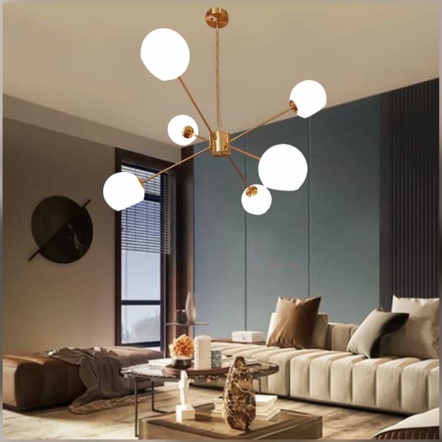 Lampu hias gantung MODERN ROTATABLE cabang 6 GLASS ARMS pendant lighting DESAIN MODERN ANGGUN UNIK T