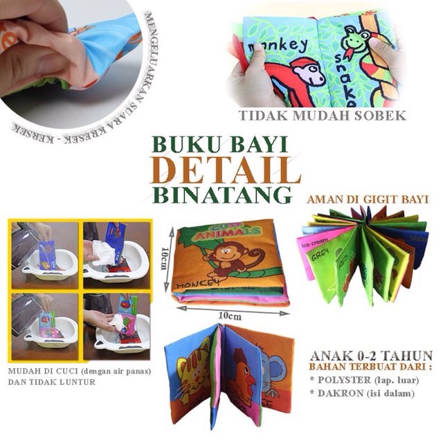 Buku bantal bayi buku kain softbook animals