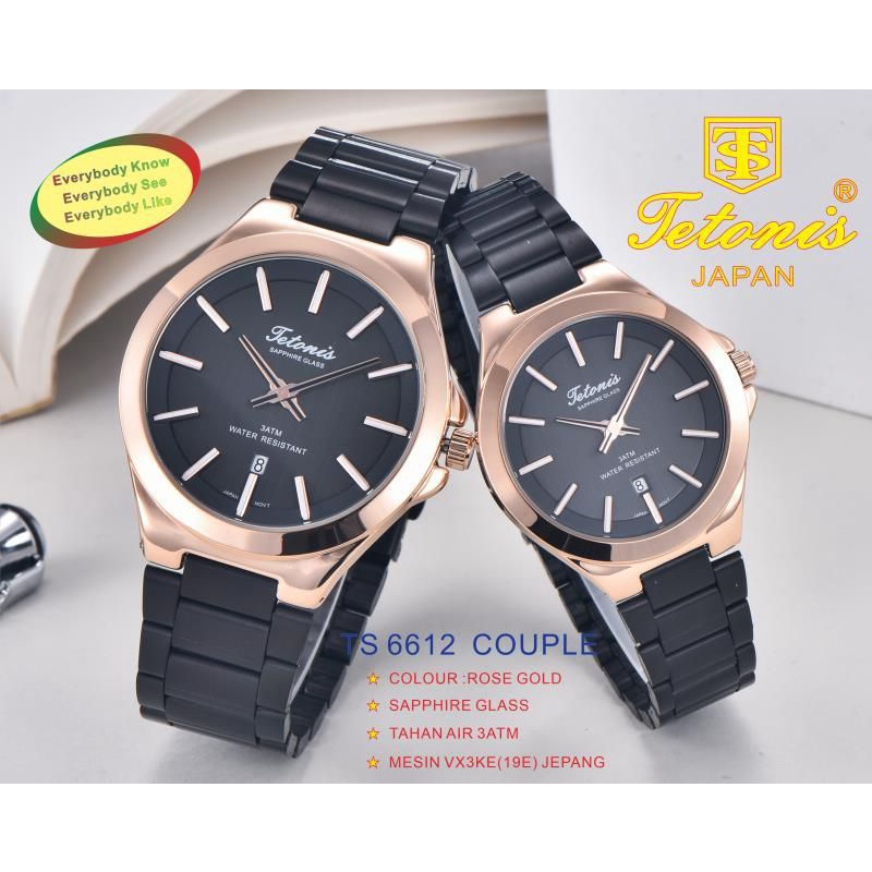 Jam Tangan Couple Tetonis Original 6612 Kaca Saphire Anti Gores All Stainless Steel Garansi 1 Tahun Gratis Ongkir Cod