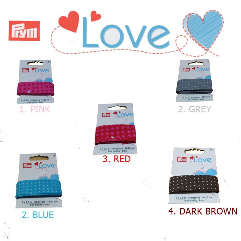Elastic Band Prym Bias Binding Dots 3m Merah Pink Biru Coklat abuabu