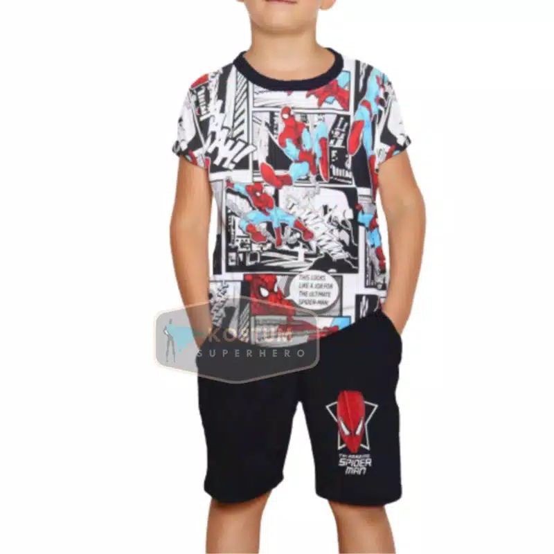 SETELAN ANAK SPIDERMAN FULL PRINT KORAN / SETELAN ANAK SANTAI SPIDERMAN