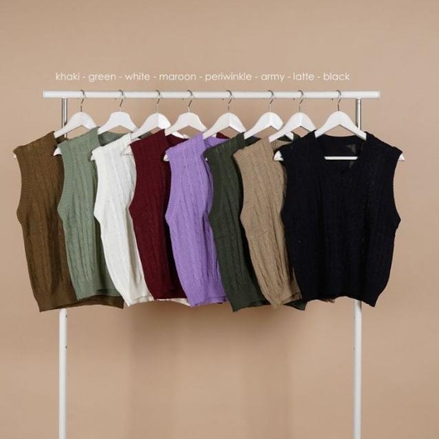 ✮ Rosita Cable Knit Outer Sweater Vest Rajut Street Style Tanpa Lengan ✳