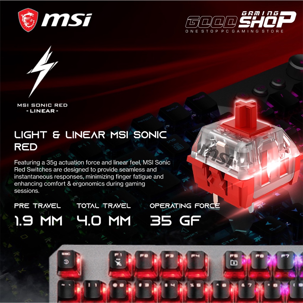 MSI VIGOR GK71 SONIC Keyboard [1.8m Type-A, braided] - Gaming Keyboard