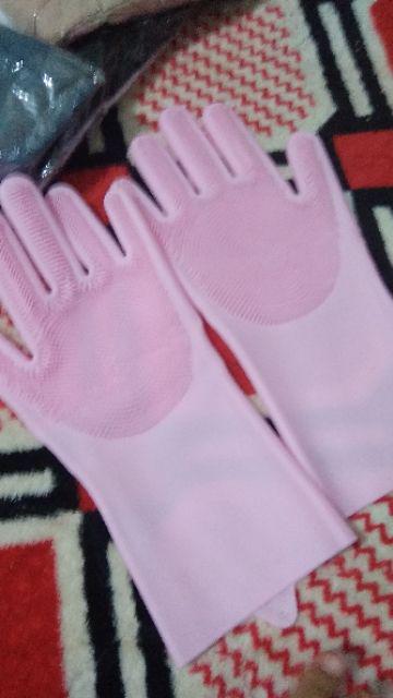 Sarung Tangan Cuci Piring Dengan Brush Yang Tebal Bahan Silikon - 1 Pasang