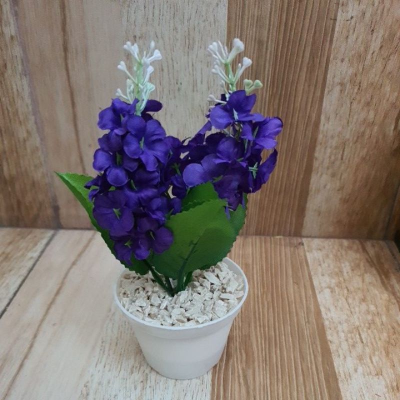 Bunga Hias Set + Pot Bunga Mawar Artificial / Bunga Plastik / Mawar Vas-Lavender (Set) Ungu