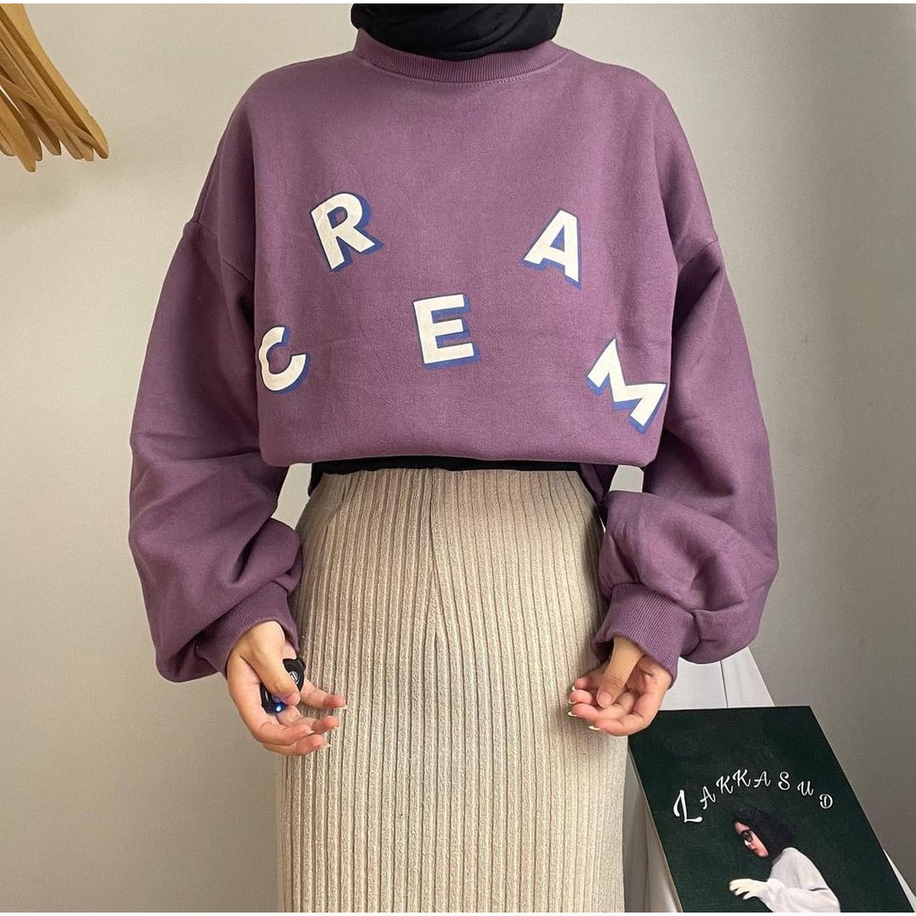 SWEATER OVERSIZE WANITA CREAM SWEATER FASHION KOREA PURPLE SWEATER LILAC MURAH SWITER WANITA