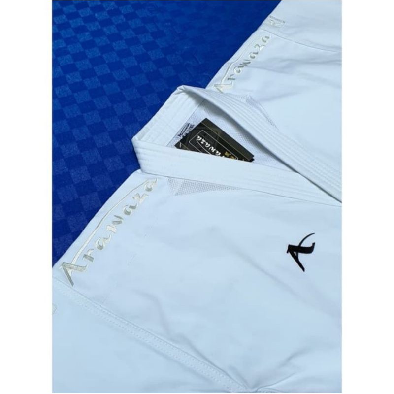 BAJU KARATE ARAWAZA BLACK DIAMOND WKF APPROVED WHITE EMBROIDERY