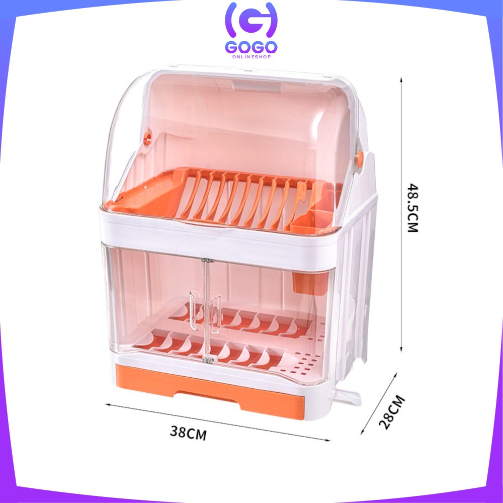 GOGO-C266 Rak Piring Lemari 2 Susun Plastic Dish Rack Rak Pengering Piring Tempat Piring Rak Dapur